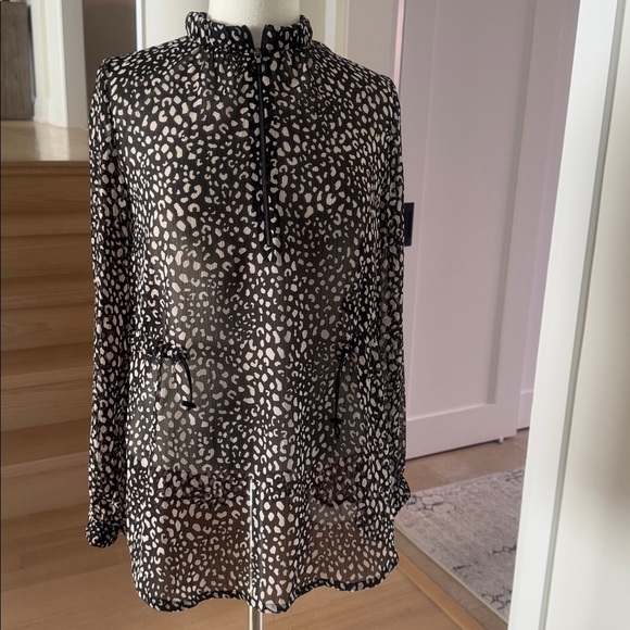Marc Cain Tops - MARC CAIN Black and White Patterned Sheered Blouse S/M